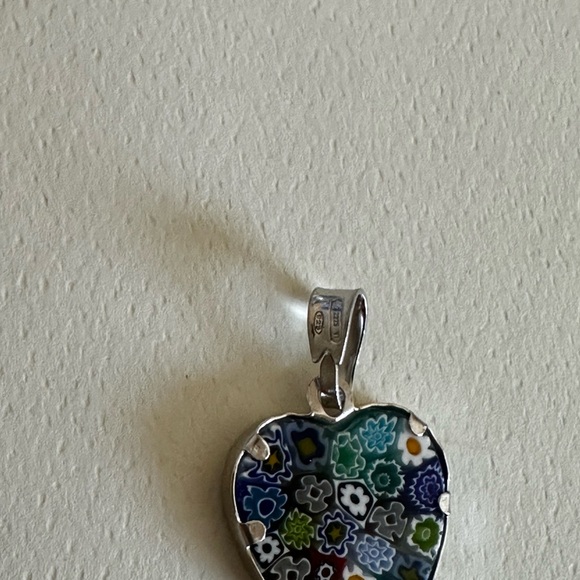 Millefiori Glass Heart Set in a Sterling Silver Frame Pendant - Picture 4 of 4
